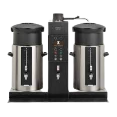 Professionele filterkoffiemachine met twee grote thermoskannen voor het zetten van grote hoeveelheden koffie